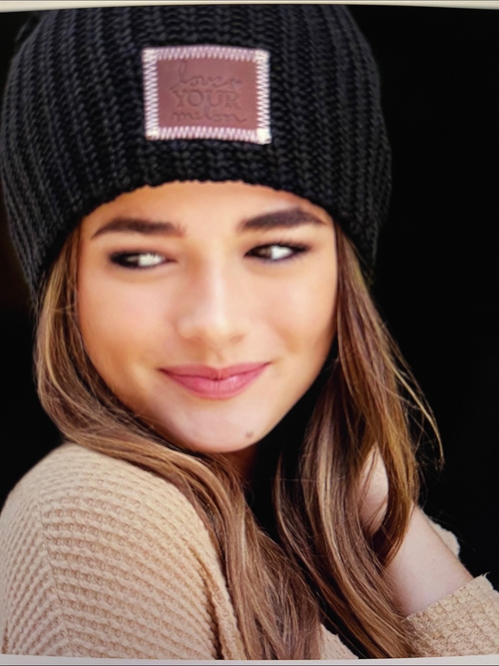 NWT Love Your Melon Black Ribbed Knit Beanie with Logo Patch